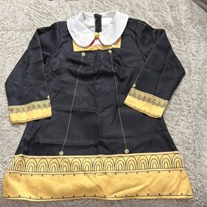 Black and Gold Long Sleeve Dress with White Collar